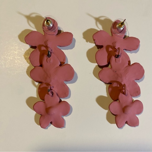 Shashi Botanique styled earrings in dusty rose with bright gold center, 3” long - Picture 2 of 5